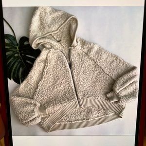 Free People furry time bouclé hooded jacket Medium